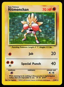 Hitmonchan 7/102 Holo Rare Base Set Pokemon Card - Image 1