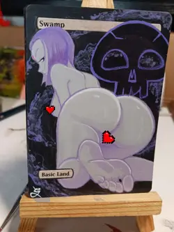 MAGIC MTG Hand Painted Altered Swamp and Mountain - RAVEN & MAKIMA 18+ Art - - Image 1