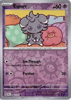 Espurr Reverse Holo SV08: Surging Sparks 084/191 Pokemon Card TCG - Image 1