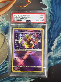 2022 POKEMON SWORD & SHIELD SILVER TEMPEST #059 RADIANT ALAKAZAM PSA 9 - Image 1