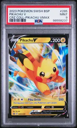 PIKACHU V #285 BLACK STAR PROMO CROWN ZENITH PIKACHU VMAX COL 2023 POKEMON PSA 9 - Image 1