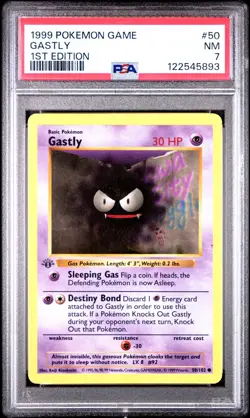 1999 Pokemon Base Set Shadowless 1st Edition Gastly 50/102 PSA 7 NM - Image 1