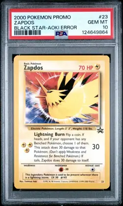 PSA 10 GEM MINT 2000 POKEMON PROMO BLACK STAR #23 ZAPDOS BLACK STAR-AOKI ERROR - Image 1