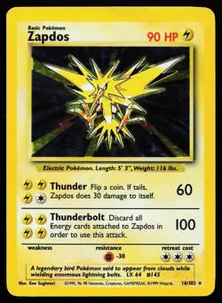Zapdos 16/102 Holo Rare Base Set Pokemon Card - Image 1
