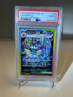 PSA 10 Vaporeon ex SAR 205/187 sv8a Terastal Festival Japanese 2024 Pokemon Card - Image 1