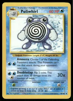 Poliwhirl 1999 Base Set Unlimited WOTC Vintage Pokemon Card 38/102 (LP) - Image 1
