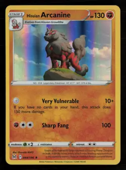 Hisuian Arcanine SWSH11: Lost Origin #084/196 Holo Rare Pokemon Card - Image 1