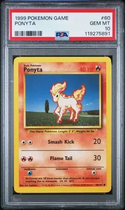 1999 POKEMON GAME #60 PONYTA PSA 10 GEM MINT BASE SET UNLIMITED - Image 1