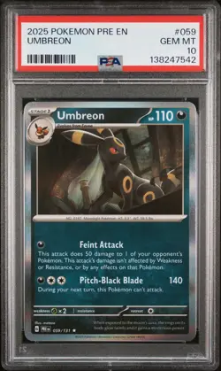 PSA 10 GEM MINT UMBREON #059 2025 POKEMON PRE EN PRISMATIC EVOLUTIONS - Image 1