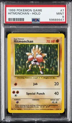 1999 POKEMON BASE SET UNLIMITED #7 HITMONCHAN-HOLO PSA 9 - Image 1