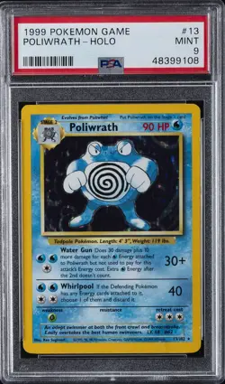 1999 POKEMON BASE SET UNLIMITED #13 POLIWRATH-HOLO PSA 9 - Image 1
