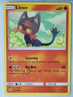 Litten 27/214 NM Unbroken Bonds Sun Moon Pokemon Card - Atsuko Nishida Art - Image 1