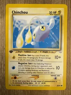 Chinchou 42/64 - 1st Edition - Neo Revelation - VINTAGE WOTC Pokemon Card - VLP - Image 1
