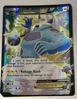 Pokemon TCG Thundurus EX Roaring Skies 98/108 Full Art Ultra Rare Holo NM!! - Image 1