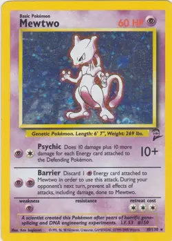 Mewtwo Pokemon 2000 Base Set 2 Vintage Holo Rare 10/130 MP - Image 1