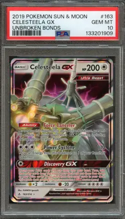 PM - 2019 - POKEMON SUN & MOON - UNBROKEN BONDS - #163 - CELESTEELA GX - PSA 10 - Image 1