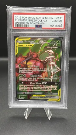 2019 POKEMON SUN & MOON UNBROKEN BONDS FULL ART/PHEROMOSA & BUZZWOLE GX PSA 10 - Image 1
