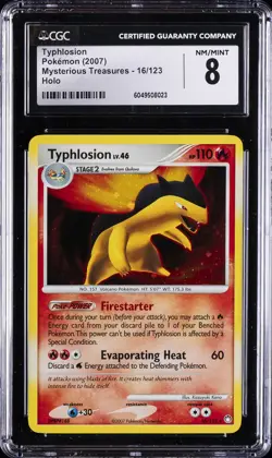 2007 POKEMON MYSTERIOUS TREASURES HOLO #16/123 TYPHLOSION CGC 8 - Image 1