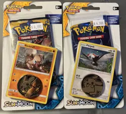Lot of 2 Sun Moon Checklane Blister Pack Pikipek Rockruff SM06 SM07 Pokemon TCG - Image 1
