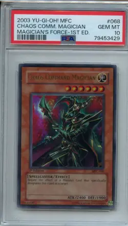 YuGiOh 2003 PSA 10 MFC-068 Chaos Command Magician 1st Edition Magician's Force - Image 1