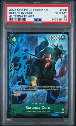 2025 ONE PIECE PRB02-PREMIUM BOOSTER ALTERNATE ART #006 RORONOA ZORO PSA 10 - Image 1