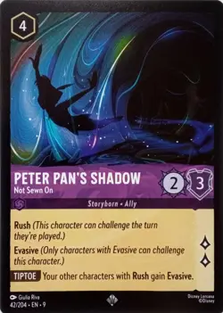 42/204 PETER PAN'S SHADOW NOT SEWN ON EN9 SUPER RARE DISNEY LORCANA CARD - Image 1