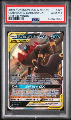 Umbreon & Darkrai Gx Pokemon Sun & Moon Unified Minds 125 NM PSA 10 - Image 1