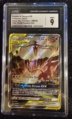 2020 Pokemon Sun & Moon Black Star Promo SM240 Espeon & Deoxys GX CGC 9 Mint - Image 1