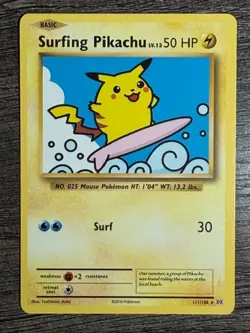 POKEMON NON HOLO SURFING PIKACHU 111/108 RARE EVOLUTIONS NEW ARCEUS SLEEVE LP-NM - Image 1