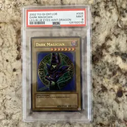 2002 Yugioh Legend Of Blue Eyes Dark Magician LOB-005 PSA 9 MINT - Image 1