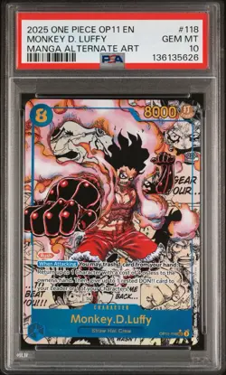 2025 ONE PIECE OP11-118 MONKEY D LUFFY MANGA ALTERNATE ALT ART English PSA 10 - Image 1