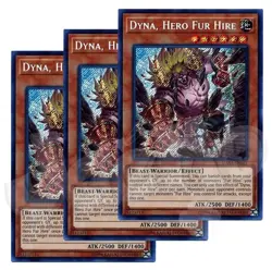 Yugioh - Dyna, Hero Fur Hire x 3 - Secret Rare LP - Free Holo Card - Image 1