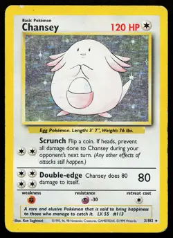 Chansey 3/102 Holo Rare Base Set Pokemon Card - Image 1
