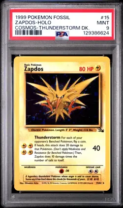 1999 Pokemon Fossil #15 Zapdos Holo Cosmos Thunderstorm Deck PSA 9 MINT - Image 1