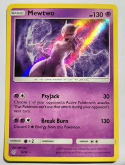 Pokemon TCG Mewtwo Detective Pikachu 12/18 Basic Holo Rare Pokemon NM - Image 1