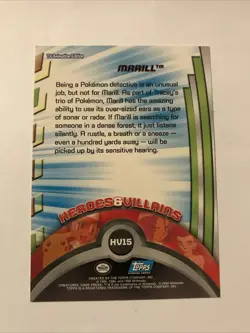 POKEMON 2000 TOPPS Tv Animation MARILL - HV15 - H&V - NON-HOLO Blue Logo - Image 2