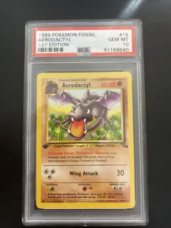 1999 POKEMON FOSSIL 1ST EDITION #16 AERODACTYL PSA 10 - Image 1
