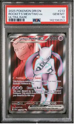 2025 Pokemon Team Rocket’s Mewtwo Ex PSA 10 #213 Destined Rivals Ultra Rare - Image 1