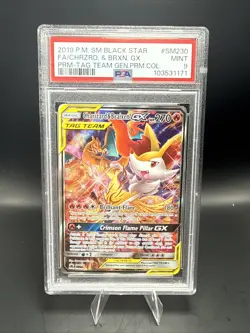 Pokemon PSA 9 Charizard & Braixen GX SM230 Black Star Promo Full Art - Image 1