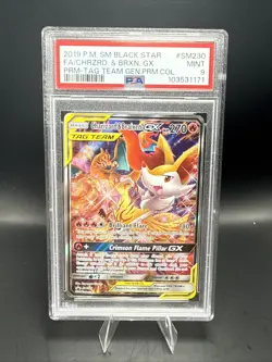 Pokemon PSA 9 Charizard & Braixen GX SM230 Black Star Promo Full Art - Image 2