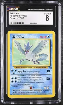Articuno *CGC 8* Fossil *#17* 1999 *Vintage* Pokemon - Image 1