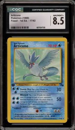 Pokemon Articuno Fossil 1st Edition NON Holo Rare #17 CGC 8.5 - Image 1