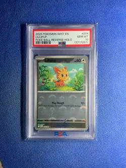 2025 POKEMON WHT EN-WHITE FLARE Poke BALL REVERSE HOLO #074 LILLIPUP PSA 10 - Image 1