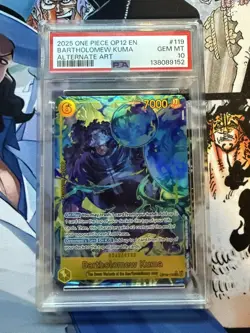 PSA 10 – 2025 ONE PIECE OP12-LEGACY OF THE MASTER 119 BARTHOLOMEW KUMA ALT ART - Image 1