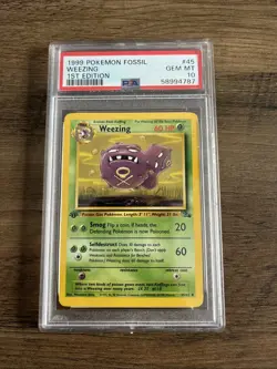 1999 Pokemon Fossil Weezing 45 1st Edition PSA 10 - Image 1