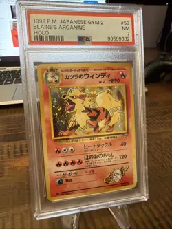 1999 Pokemon Japanese Gym 2 Blaine’s Arcanine #59 Holo Rare PSA 7 - Image 2