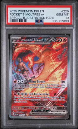 2025 POKEMON DRI EN-DESTINED RIVALS #229 ROCKET'S MOLTRES ex PSA 10 - Image 1