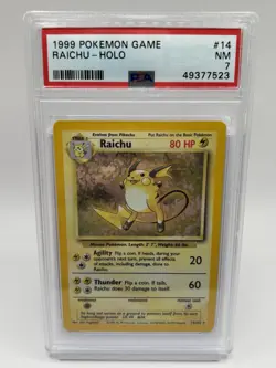 PSA 7 Raichu 14/102 Pokemon Base Set Unlimited Holo Rare TCG NM - Image 1