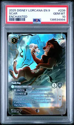 2025 DISNEY LORCANA EN 9-FABLED ENCHANTED #239 SCAR - FINALLY KING PSA 10 - Image 1