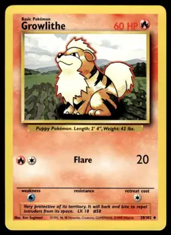 Pokemon TCG Base Set #28/102 Growlithe LP+ - Image 1